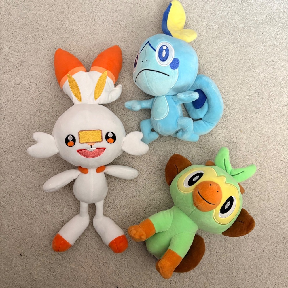 Pokemon Starter Plush Set Scorbunny Sobble Grookey Galar Region nwot